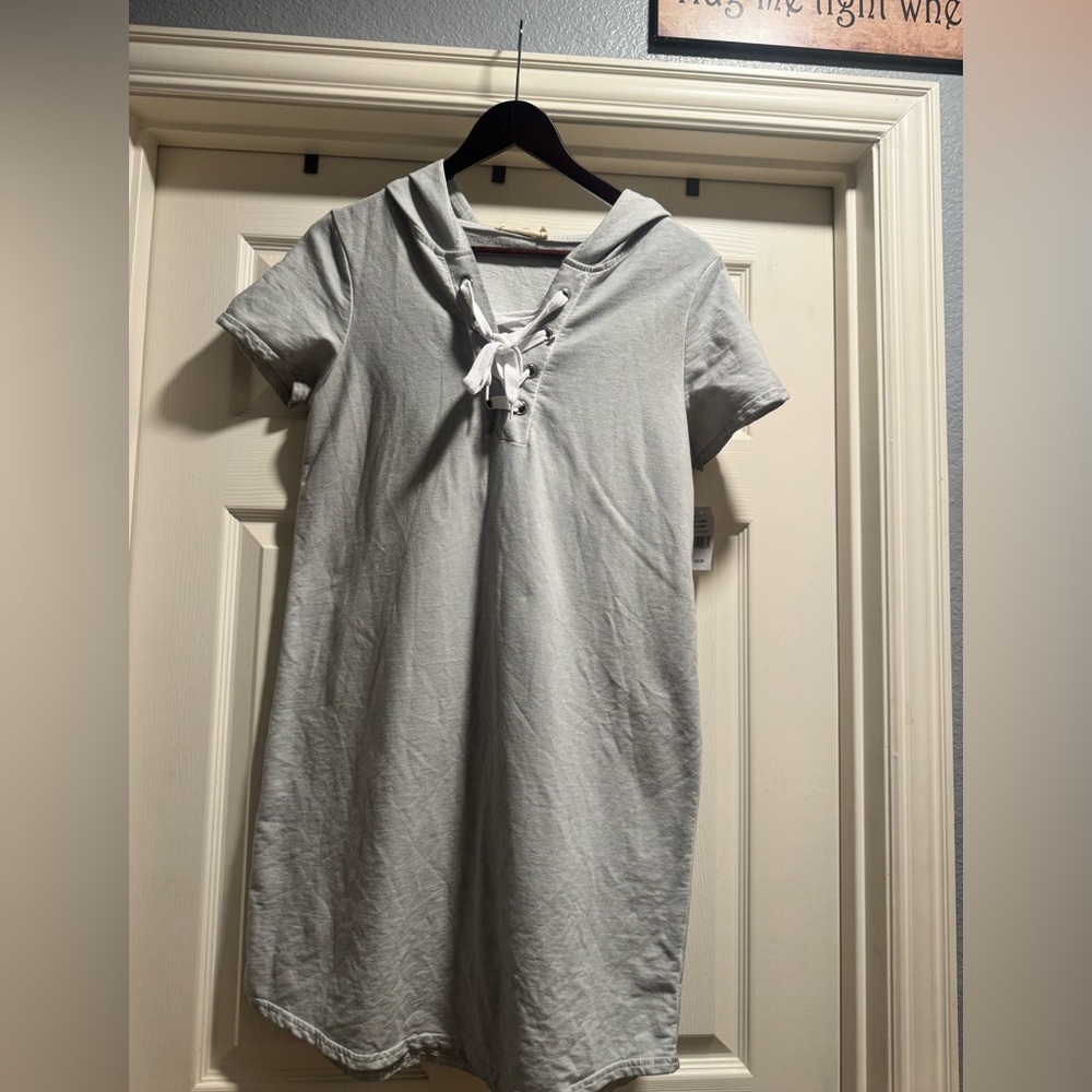 NWT No Comment Gray Hoodie Short Sleeve Mini Dress Size XL
